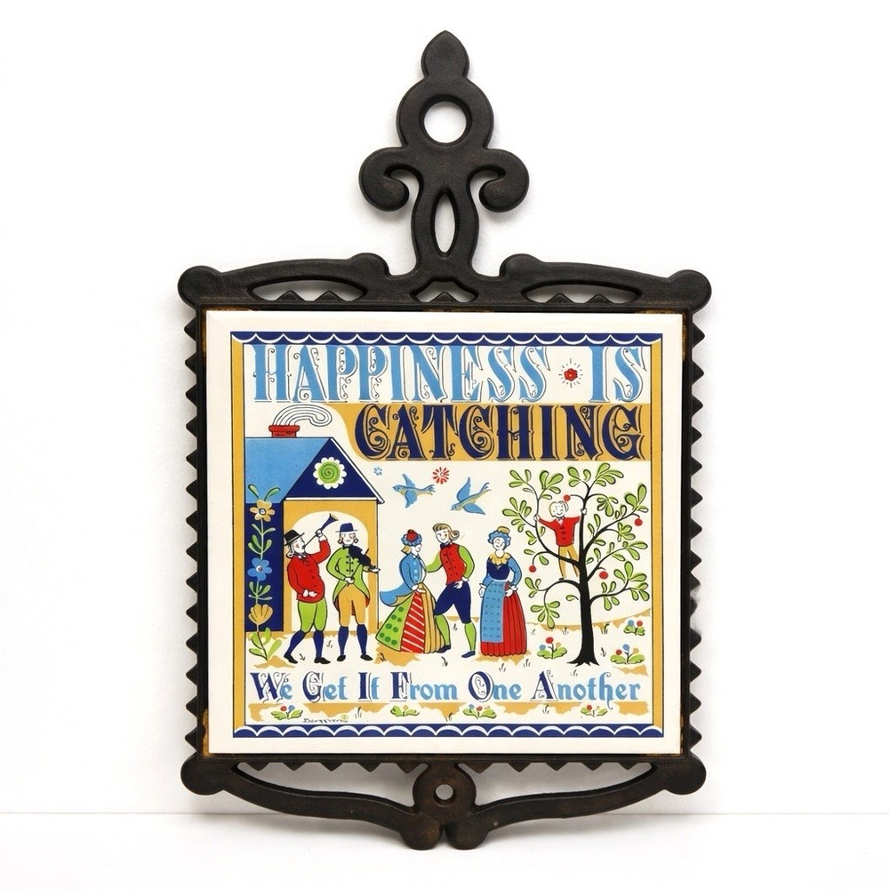 Vintage Berggren Trayner Cast Iron Tile‎ Trivet Wall Hanger Folk Art Swedish 11"